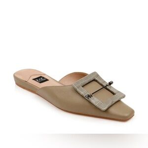 Zac Posen Taupe Leather Square Toe Buckle Mule Flats Size 7 NWT